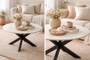 Stolik kawowy Marc okrągły marmur biały 80x80x49cm