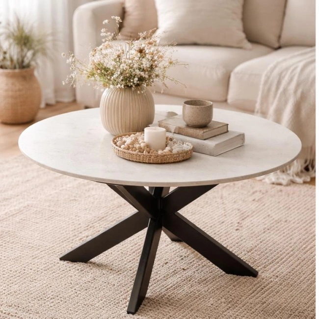 Stolik kawowy Marc okrągły marmur biały 80x80x49cm