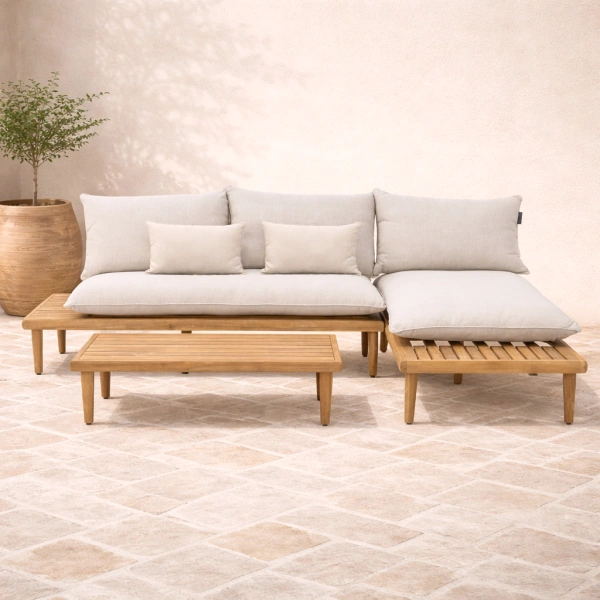 Zestaw ogrodowy CESANO akacja narożnik 2 moduły + stolik